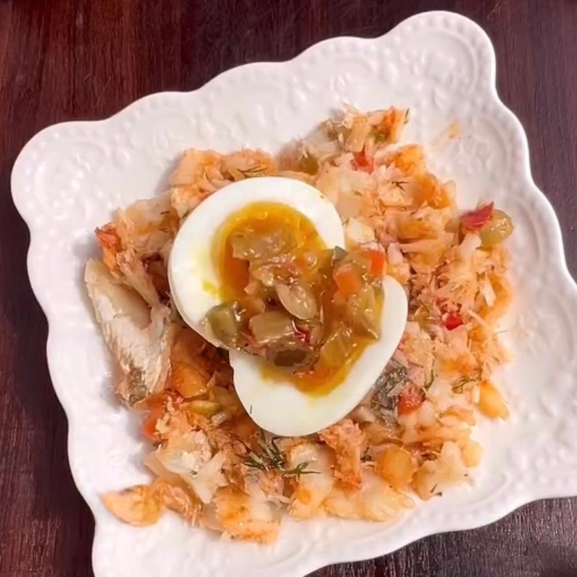Tinned Cod with Soft Boiled Egg & Giardiniera